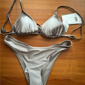 H&M silver tan-ish metallic bikini set || size US 2 || new with tags and liner